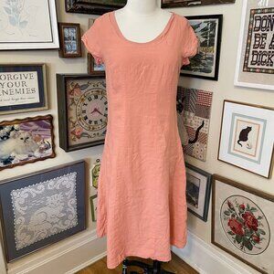 J.Jill Womens Peach Short Sleeve Scoop Neck Midi Dress with Lining Size 12